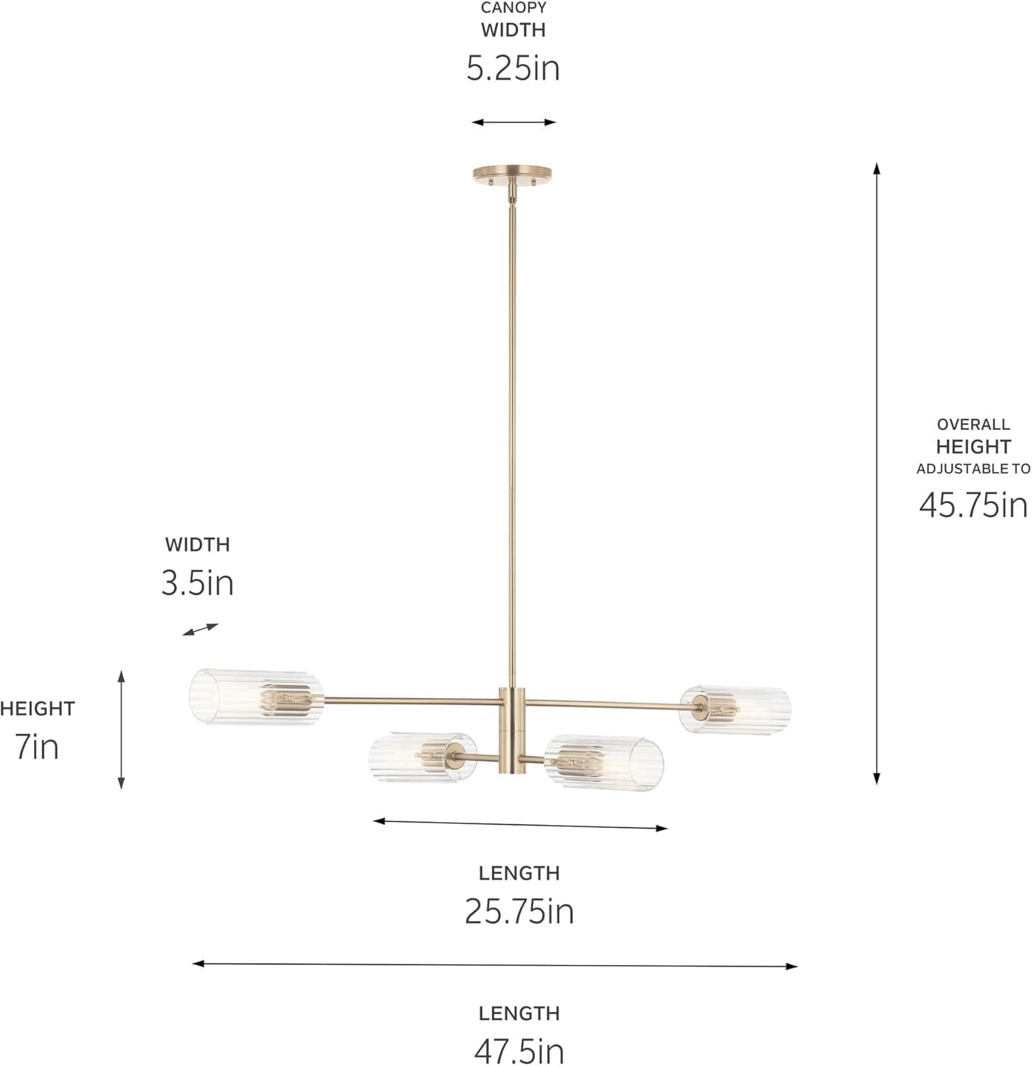 Champagne Bronze 47.5" Linear Chandelier with Clear Fluted Glass