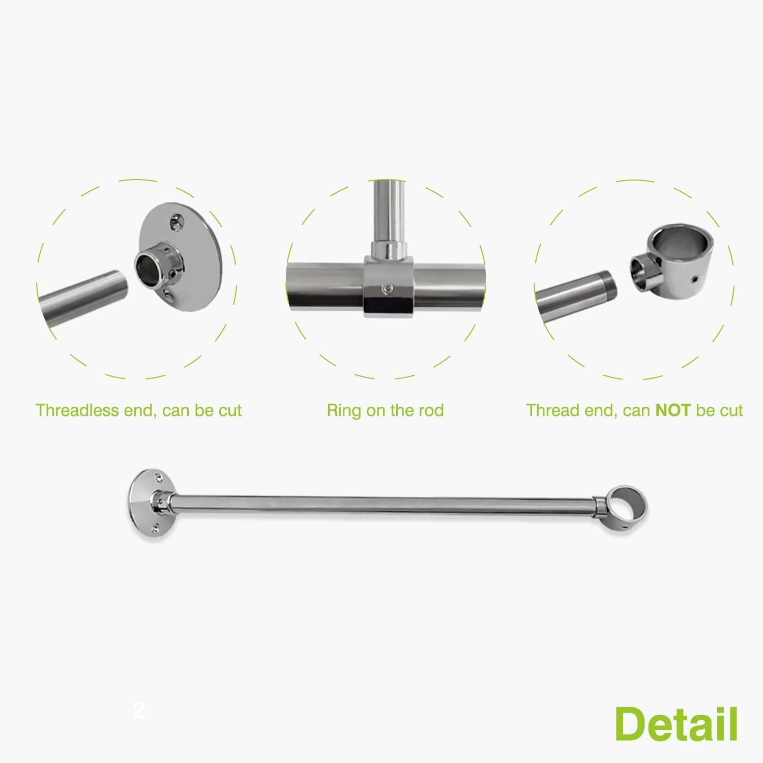 Naiture 12'' Stainless Steel Shower Rod Ceiling Support, 5/8" OD Rod with 1" Loop, Chrome Finish