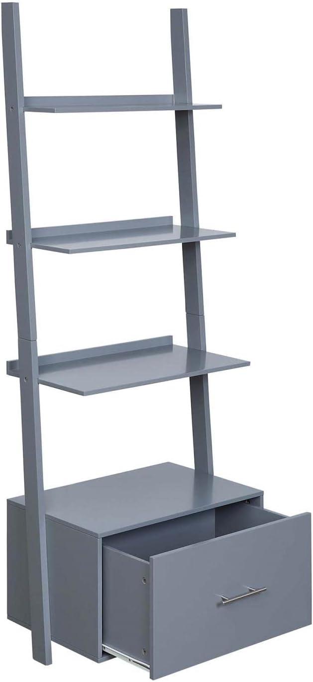 Convenience Concepts American Heritage Ladder Bookcase with File Drawer, Gray