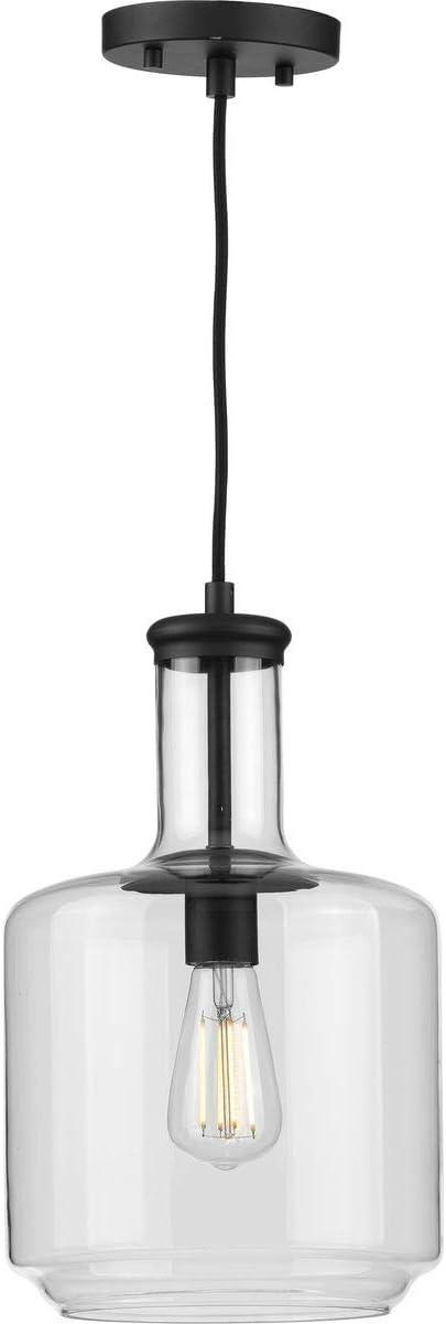 HOOMHIBIU Latrobe Collection 1-Light Clear Glass Coastal Pendant Light Matte Black  14.00x12.25x12.25