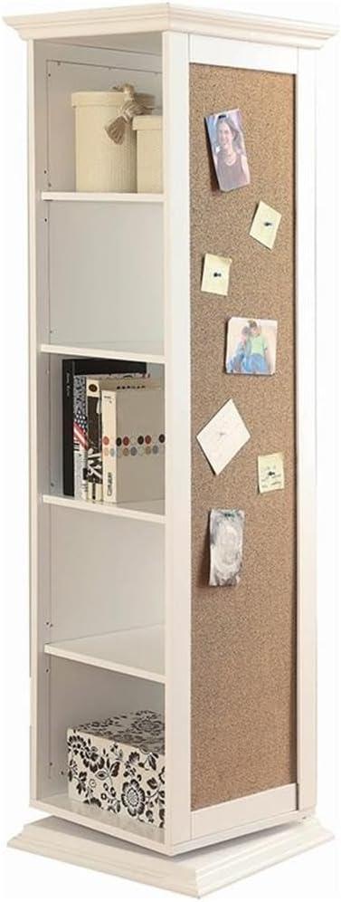 Transitional White Swivel Storage Cabinet with Cork Board and Mirror