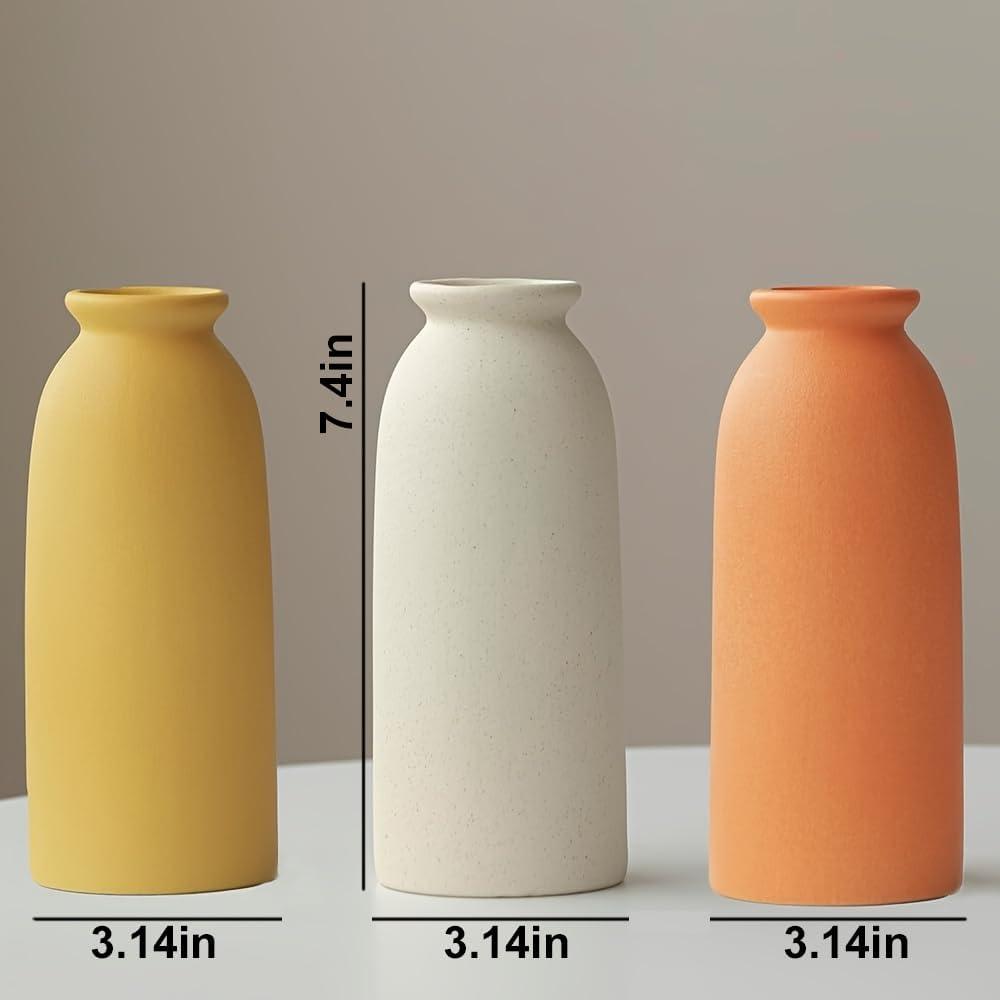 Latitude Run® Set Of 3 Multicolor Ceramic Vases For Home Decor, Farmhouse Style Centerpieces For Living Room, Table, Fireplace, Or Entryway (Blue Mix)