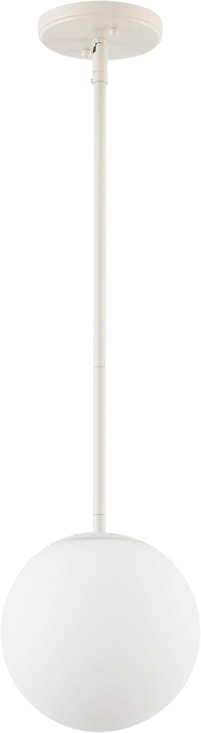 Bleecker 7.75" Metal/Glass Globe LED Pendant, White/Brass