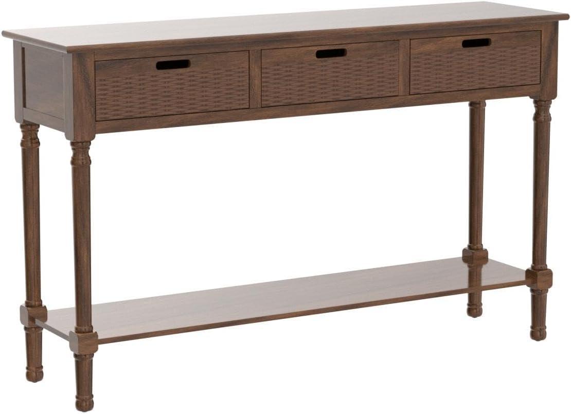 Landers Brown Wood and Metal 3-Drawer Console Table