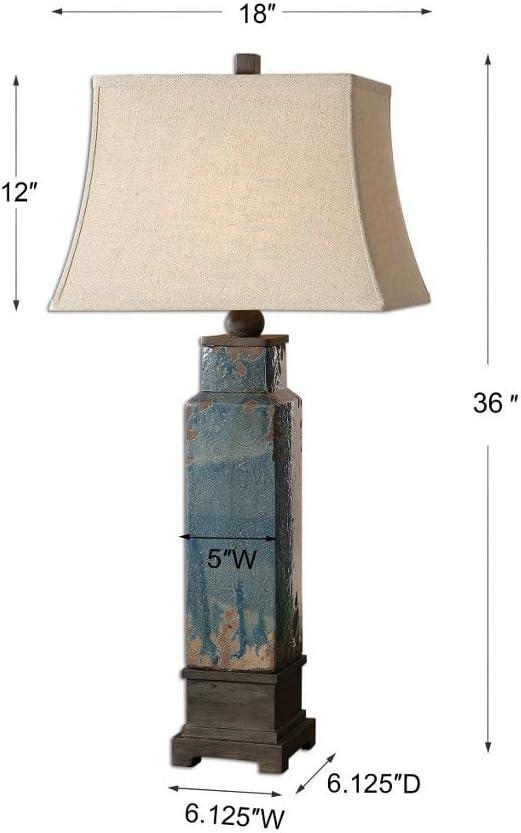 Distressed Blue Ceramic Table Lamp with Rectangle Bell Shade