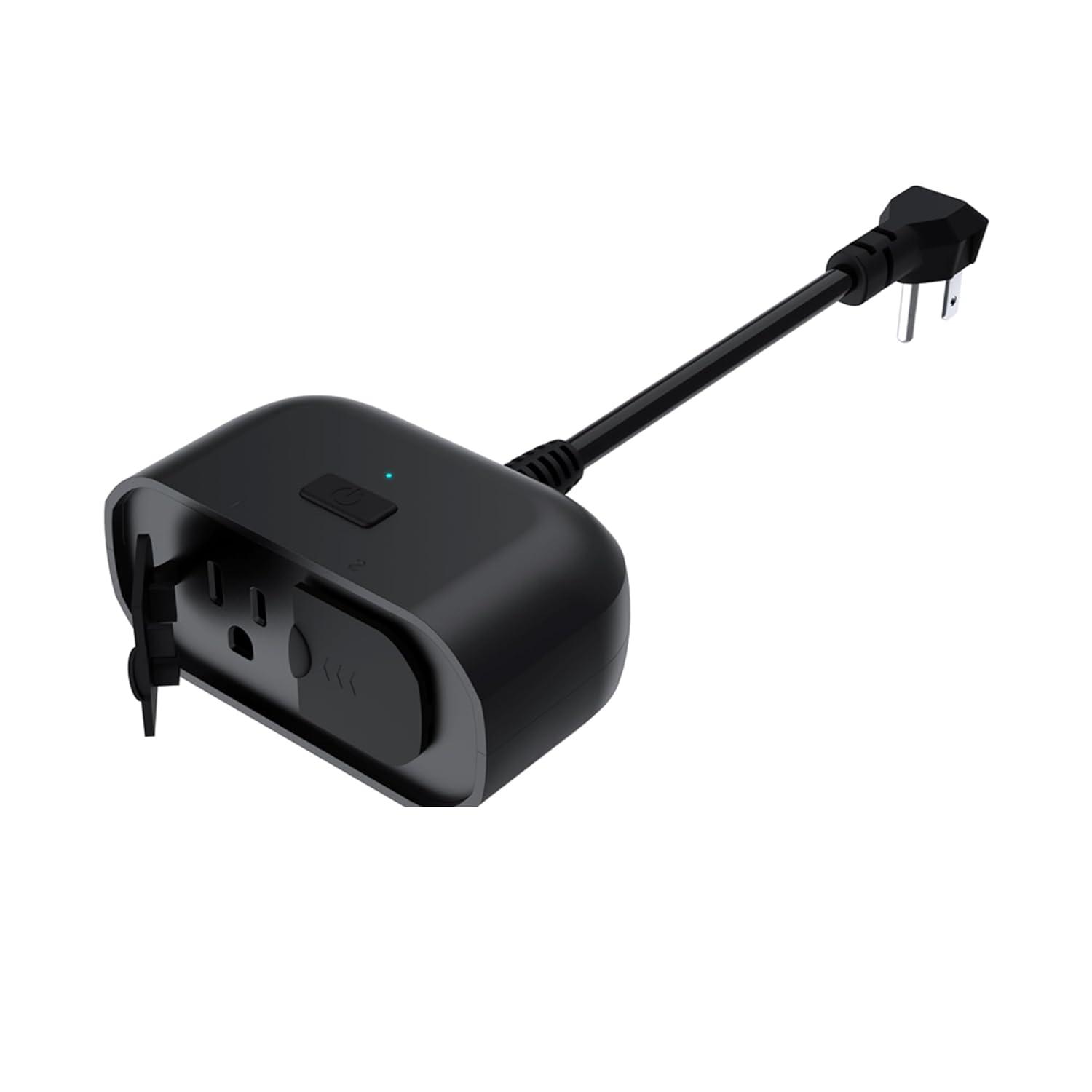 Energizer Smart Outdoor Plug: Water-Resistant, UL Listed, Black, Push Button, 600W, Plastic, No Hardwired Installation