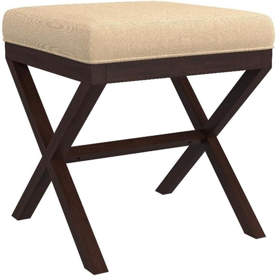 Espresso Wood and Beige Upholstered Backless Vanity Stool