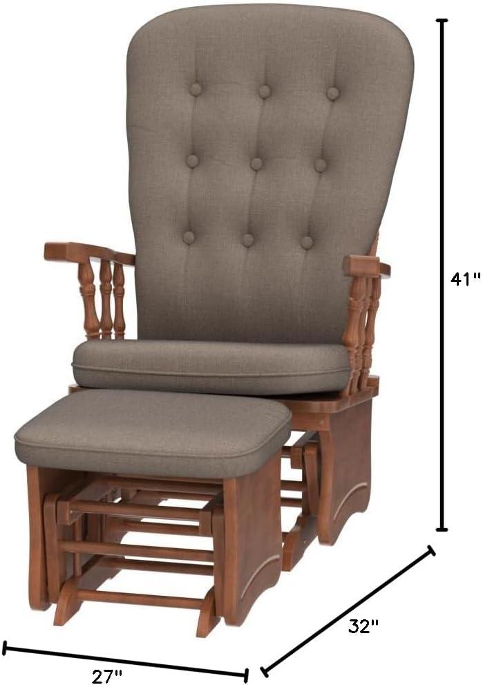 Anti-Pinch Hand Glider Chair for Nursery with Ottoman, Resistant Rubber Wood Glider Rocking Chair Sets for Nursing, Relaxing, Living Room, Bedroom, Antique Brown