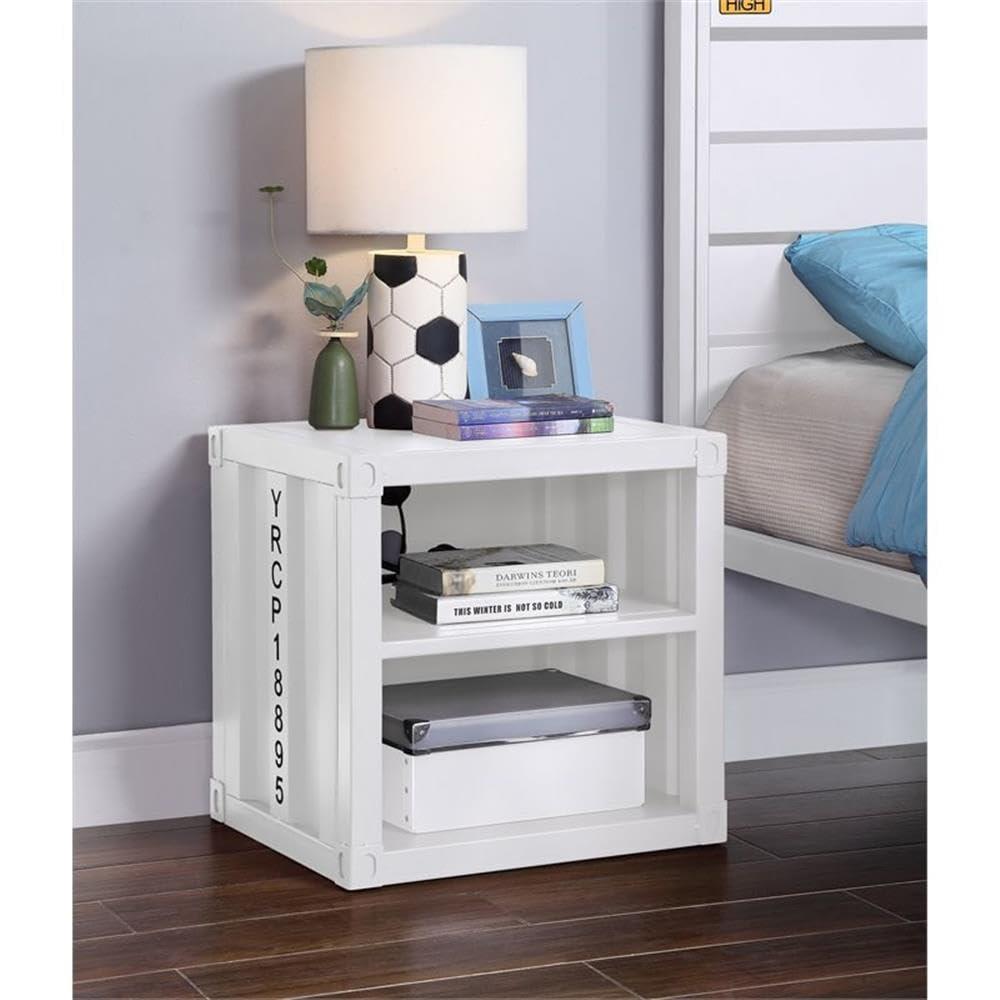 20" Cargo Nightstands White - Acme Furniture: Metal, Open Shelf, Kids' Room, No Assembly Required