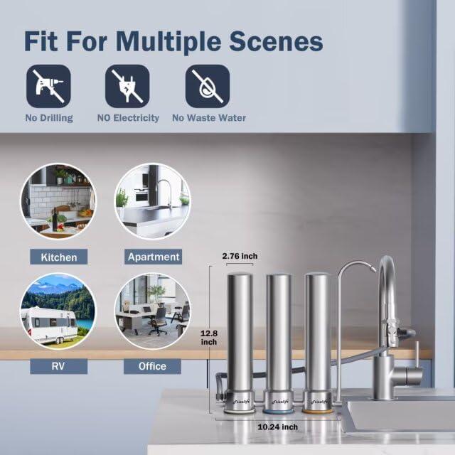 Frizzlife DS99 Dual Countertop Water Filter System, 8-Stage Stainless Steel Faucet Water Filtration System