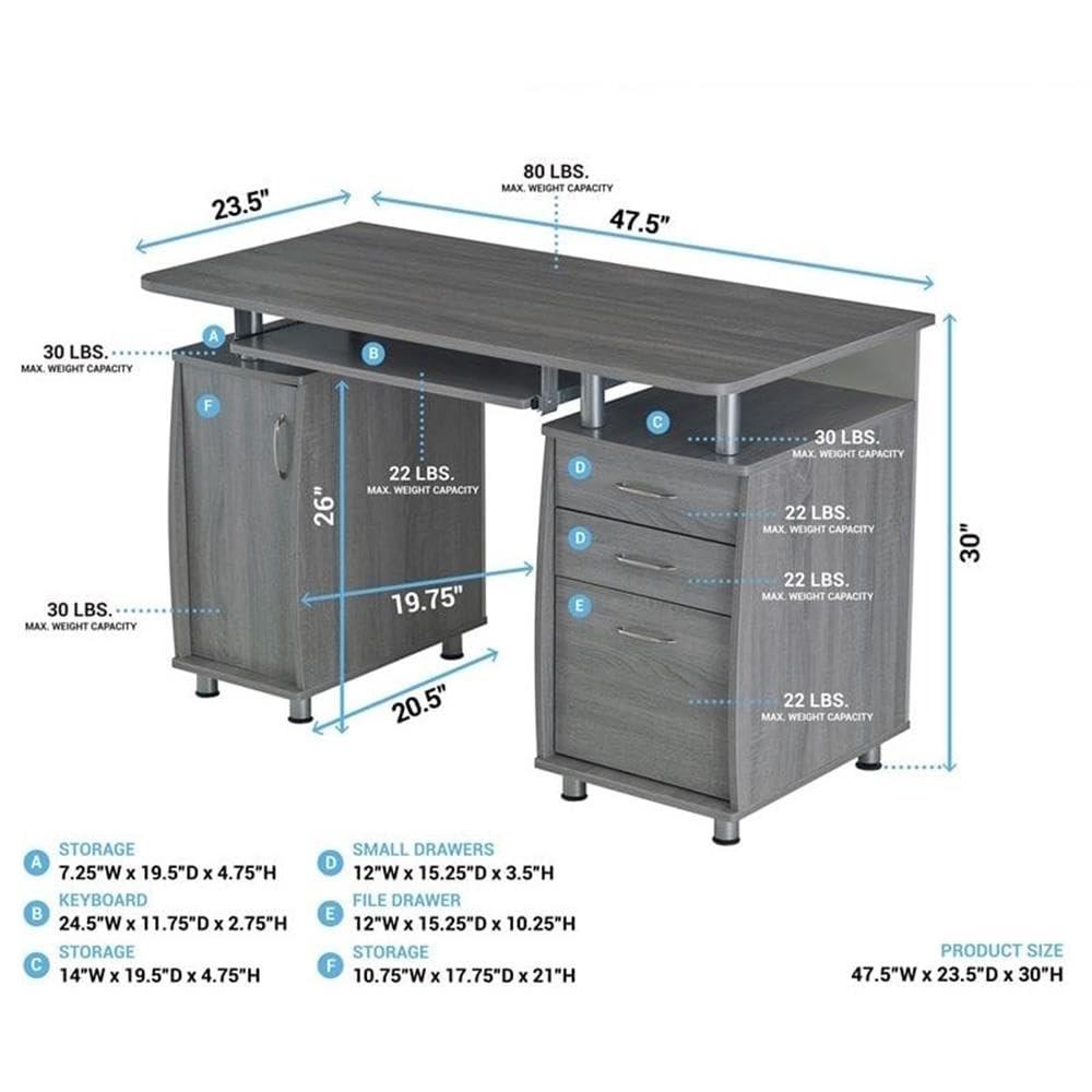Gray MDF Wood Computer Desk with Storage and Filing Cabinet