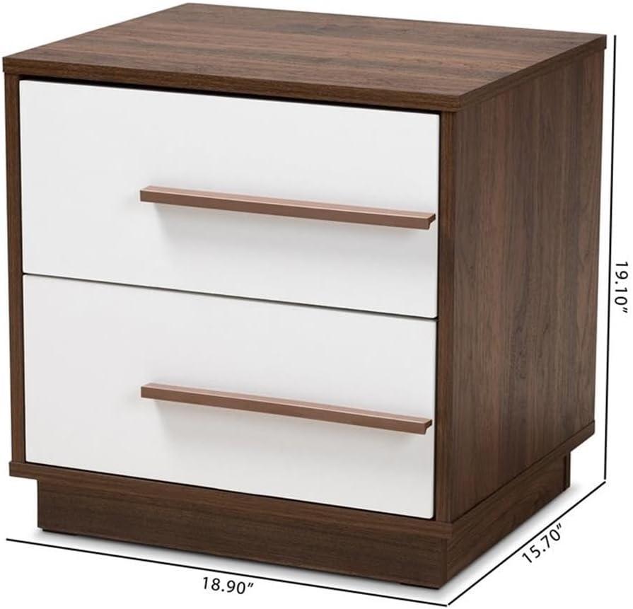 Baxton Studio Mette Walnut Finished Wood Nightstand White: Contemporary Bedside Table with Drawer, Meets ASTM Standards