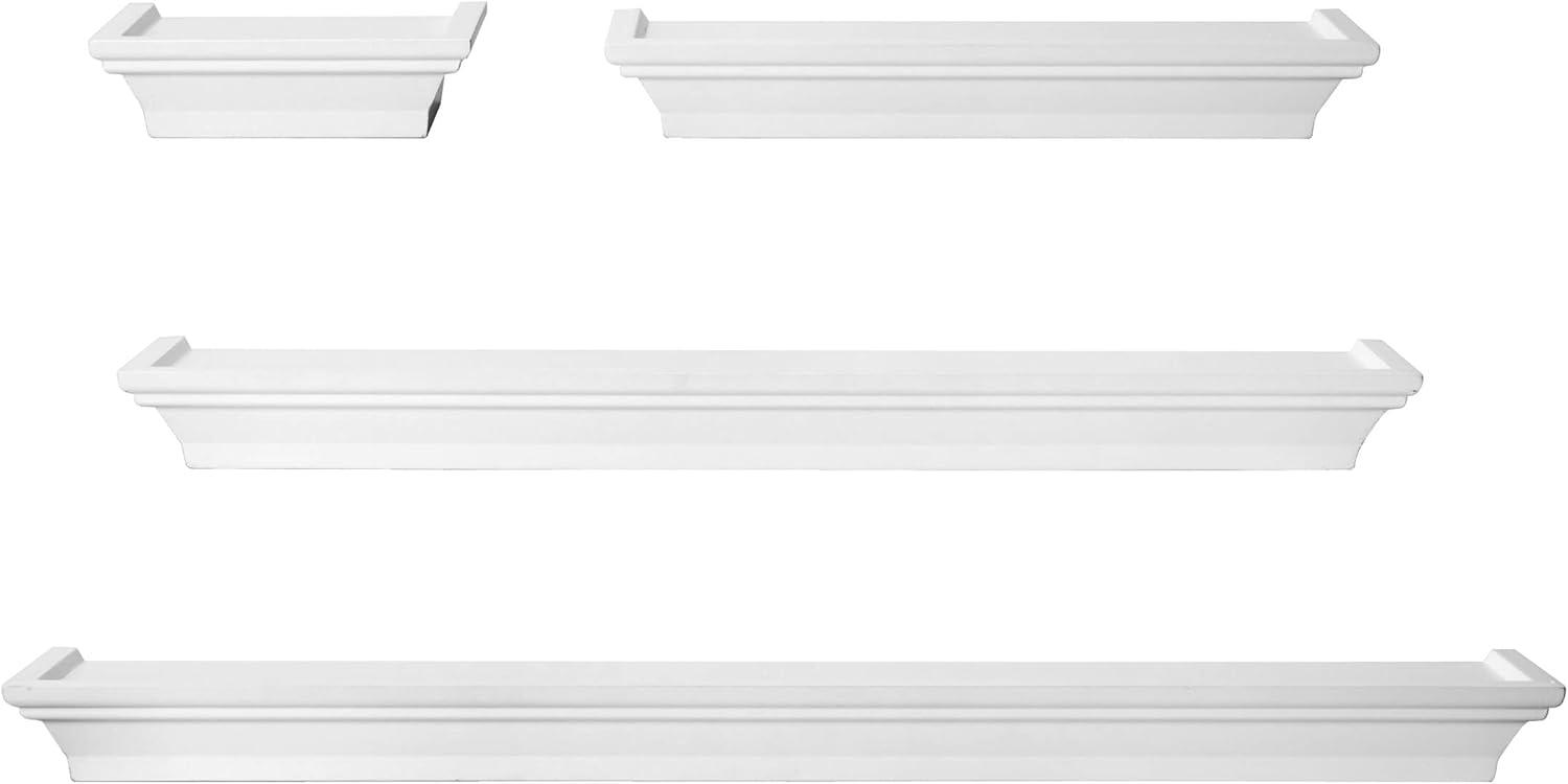 Melannco Floating Wall Mount Molding Ledge Shelves, Set of 4, White