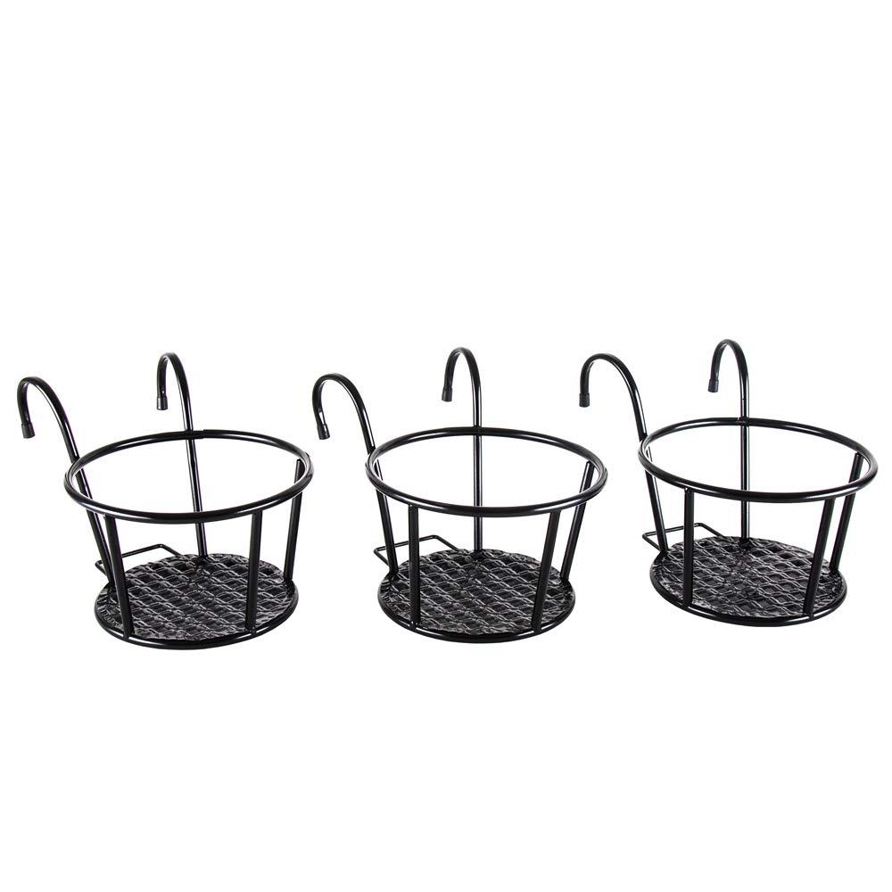 3-Pack of Hanging Baskets for Outdoor Décor Black Iron Flower Pot Hangers