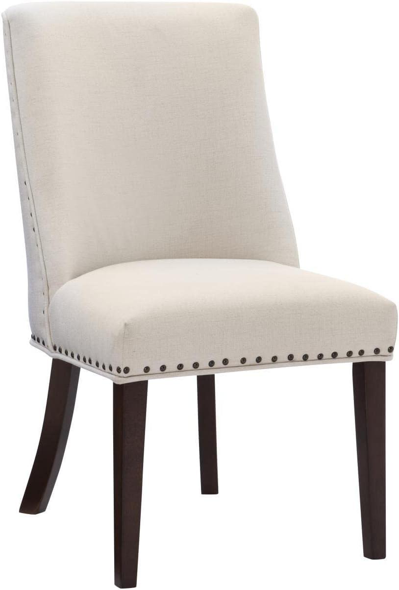 Espresso Natural Wood Upholstered Dining Chair with Linen Seat