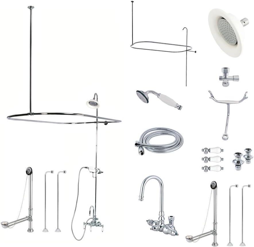 Kingston Brass Kingston Brass Vintage Three-Handle 2-Hole Tub Wall Mount Clawfoot Tub Faucet Package with Shower Enclosure and Hand Shower CCK2141PL