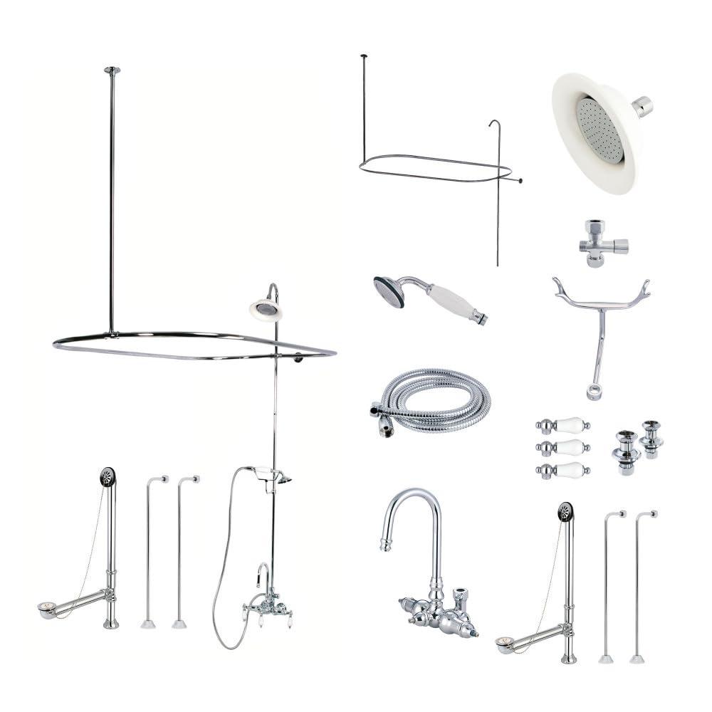 Kingston Brass Kingston Brass Vintage Three-Handle 2-Hole Tub Wall Mount Clawfoot Tub Faucet Package with Shower Enclosure and Hand Shower CCK2141PL