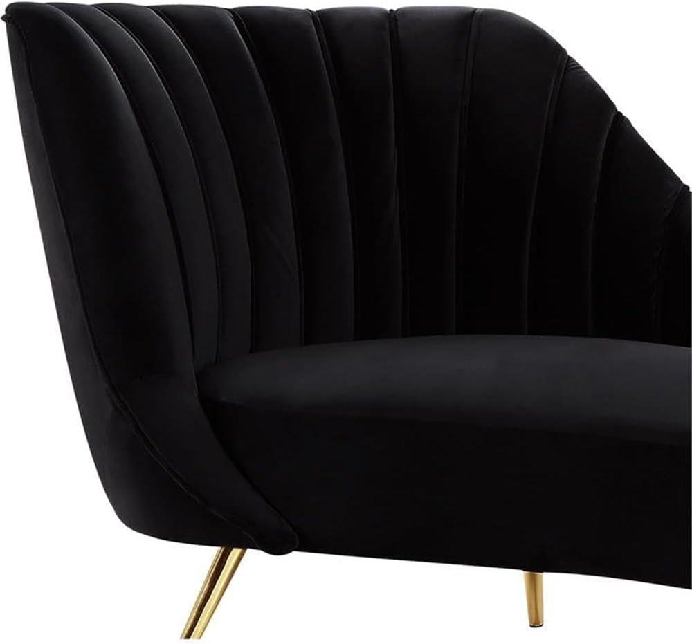 Luxurious Black Velvet Chaise with Custom Gold Metal Legs