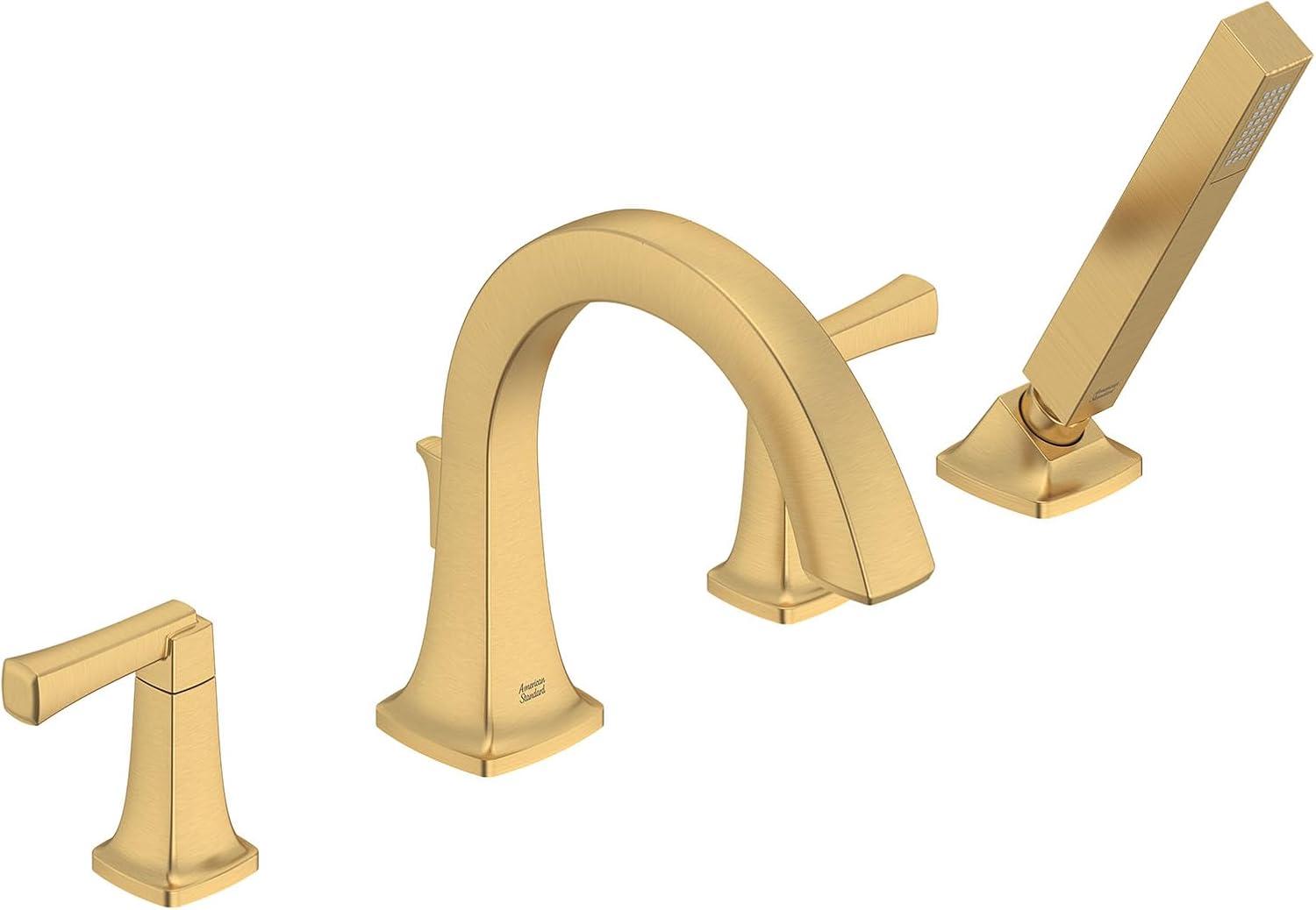 Brushed Gold Double Handle Roman Tub Faucet with Hand Shower