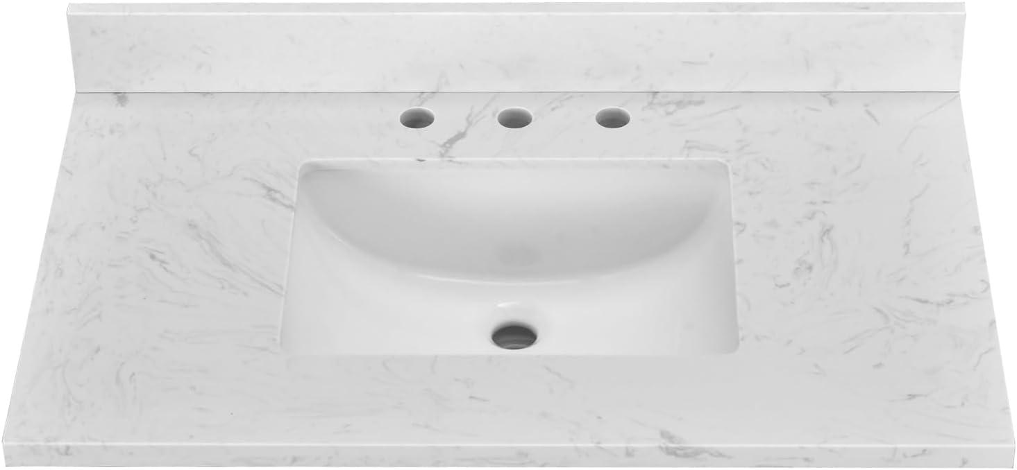 36" White Engineered Stone Vanity Top with Rectangular Sink