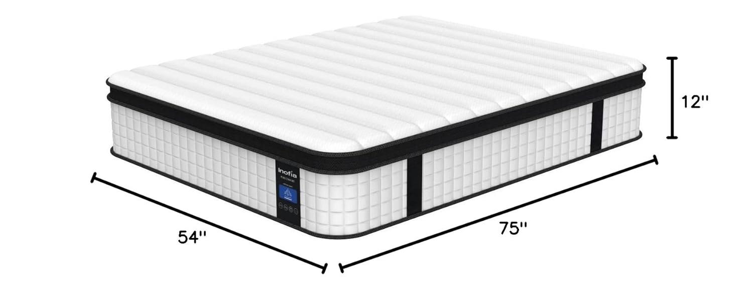 Inofia Full Mattress, 12 Inch Hybrid Innerspring Mattress Cool Bed with Breathable Soft Knitted Fabric Cover, 101 Nights Trial, Full Size Mattresses