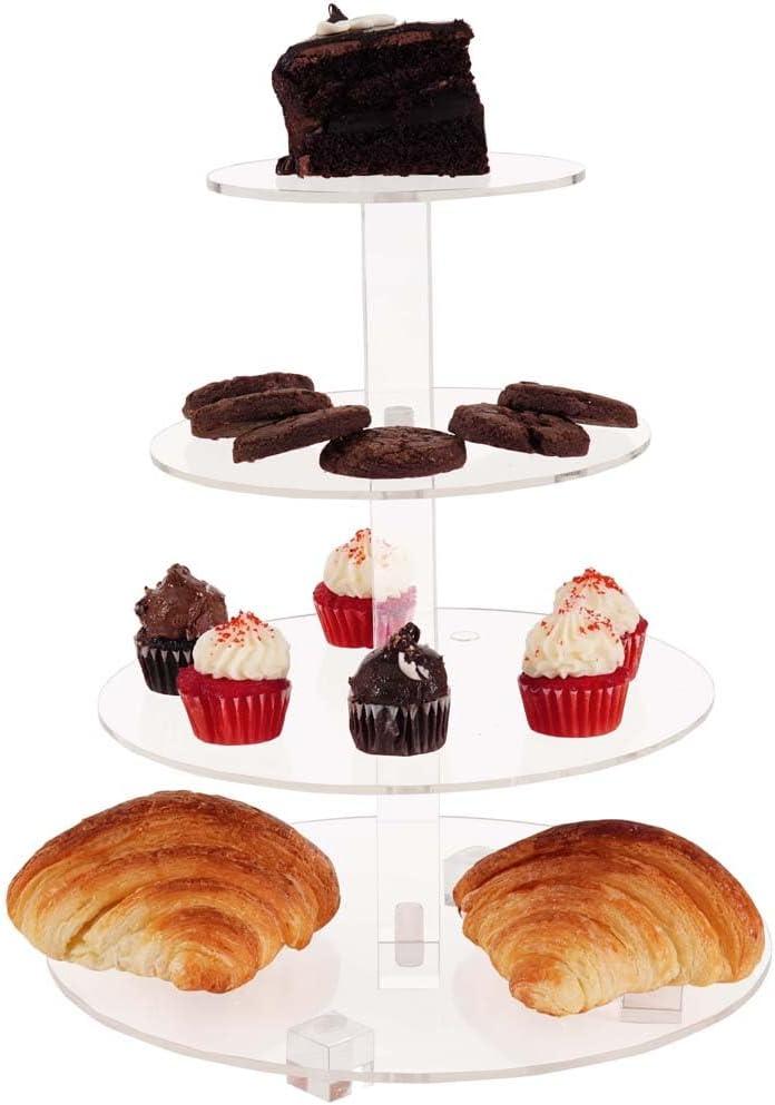 4 Piece Round Acrylic Cake Stand for Dessert Table, Clear Risers for Weddings, Birthday Parties, and Candy Bar (4 Sizes)