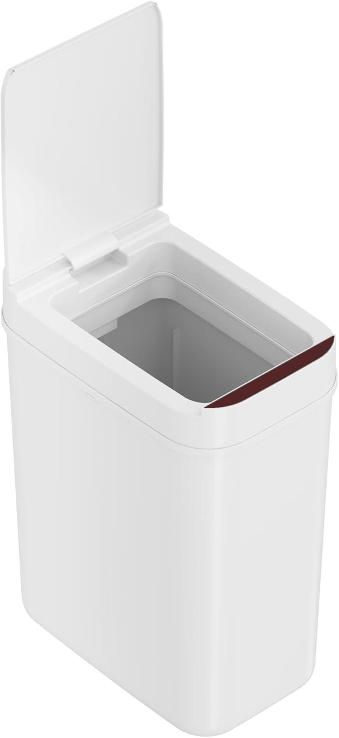 iTouchless 3 Gallon White Sensor Bathroom Trash Can, 10 Liter Slim Touchless Small Smart Bedroom Garbage Waste Basket Bin with Motion Lid