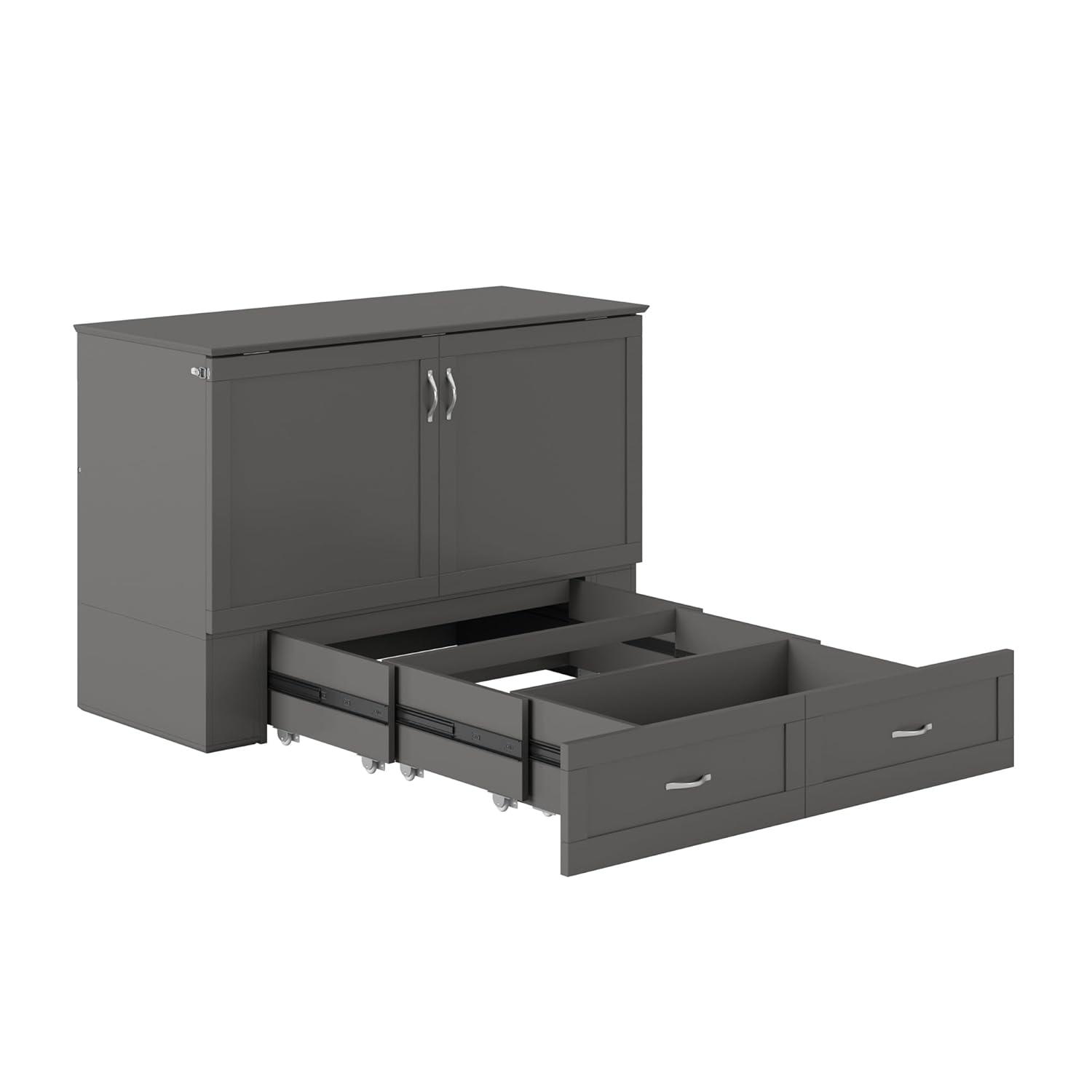 AFI Hamilton Full Solid Wood Murphy Bed Chest with Built-In Charger in Gray