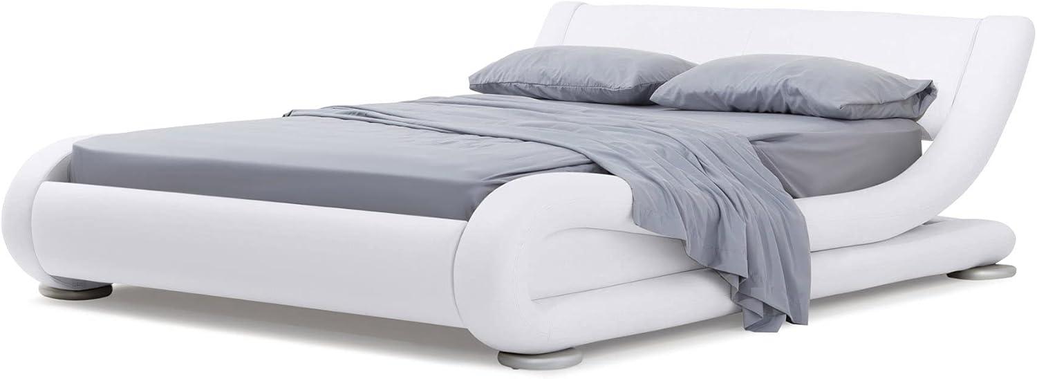 Modern White Genuine Leather Upholstered Queen Platform Bed