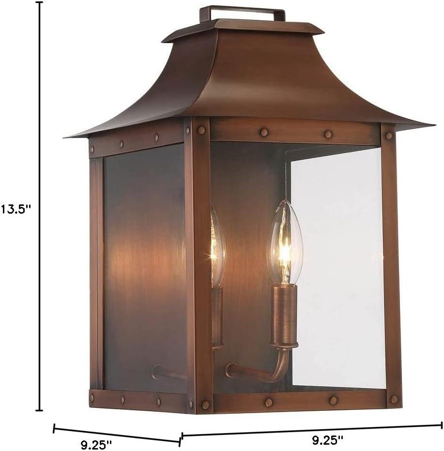 13.5 x 9.25 x 9.25 in. Manchester 2-Light Copper Patina Pocket Wall Light