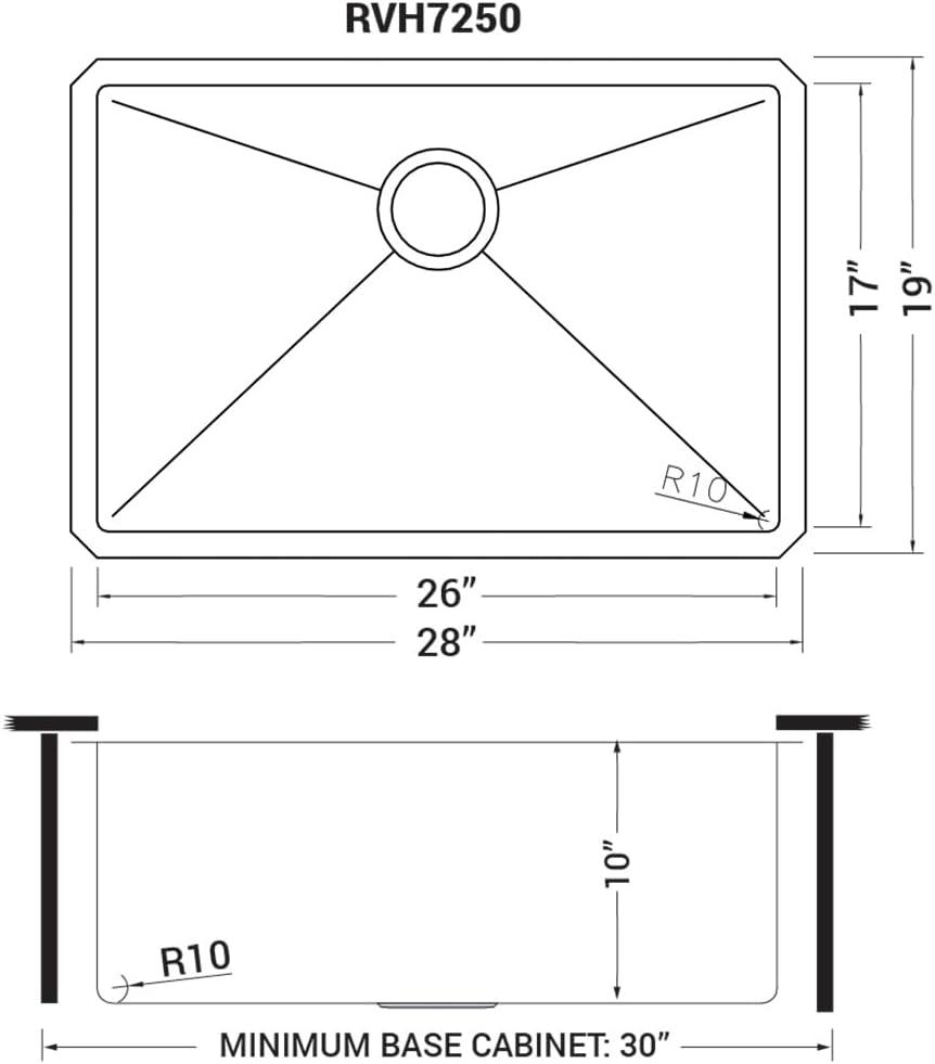 Ruvati RVH7250 Ruvati 28-inch Undermount 16 Gauge Stainless Steel Kitchen Sink Rounded Corners Single Bowl