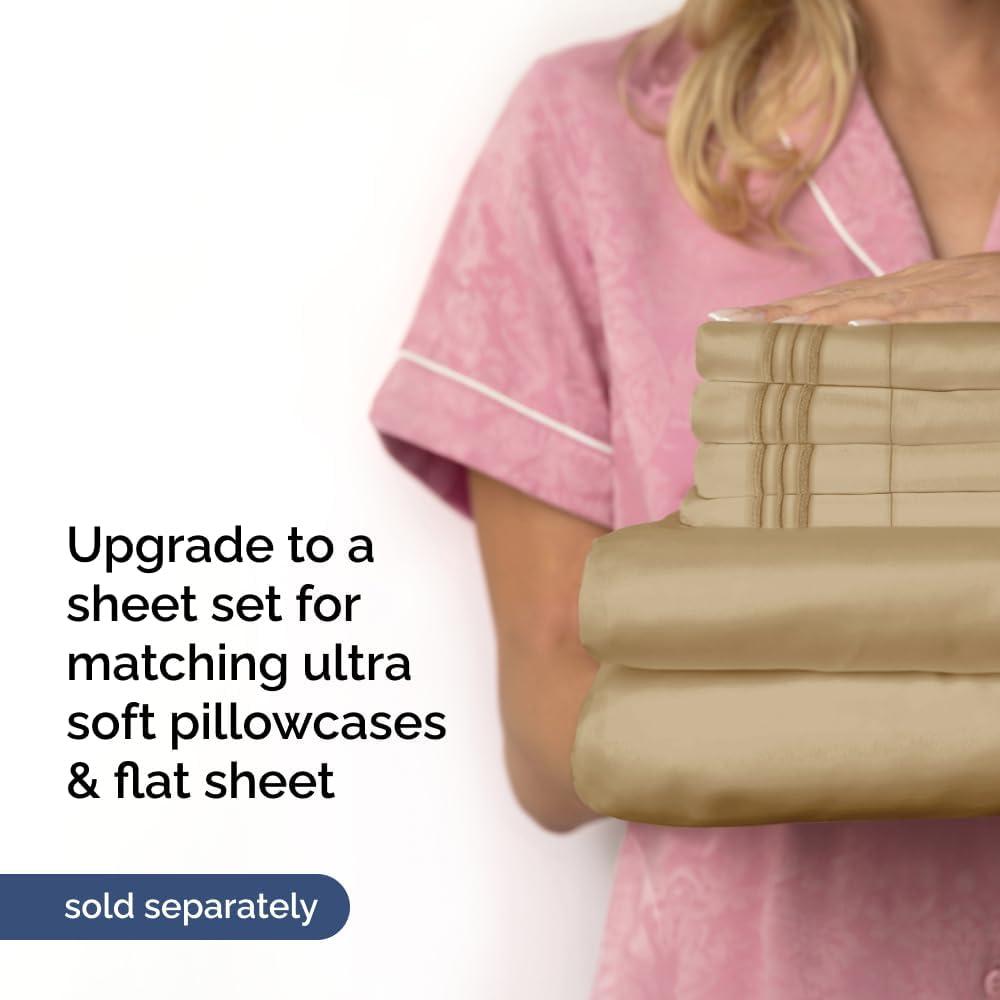 CGK Linens 100% Cotton 400 TC Fitted Sheet Only - Extra Deep Pocket for 18"-24" Mattresses in Beige, Size Full