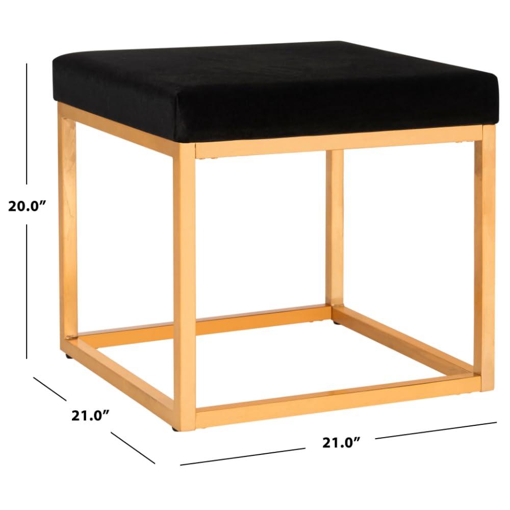 Rowan Contemporary Glam Square Ottoman - Black/Gold - Safavieh