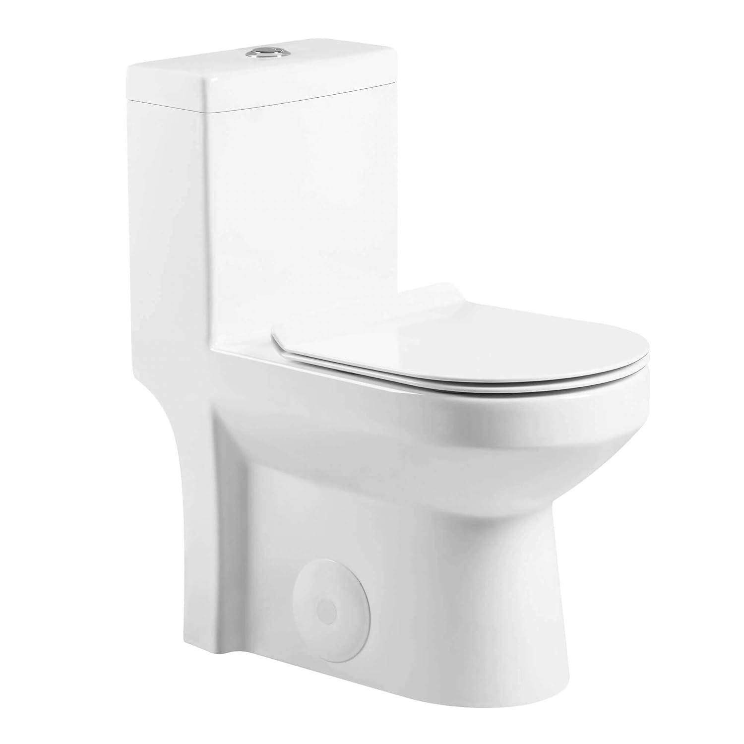 Compact White Ceramic Round One-Piece Dual Flush Toilet