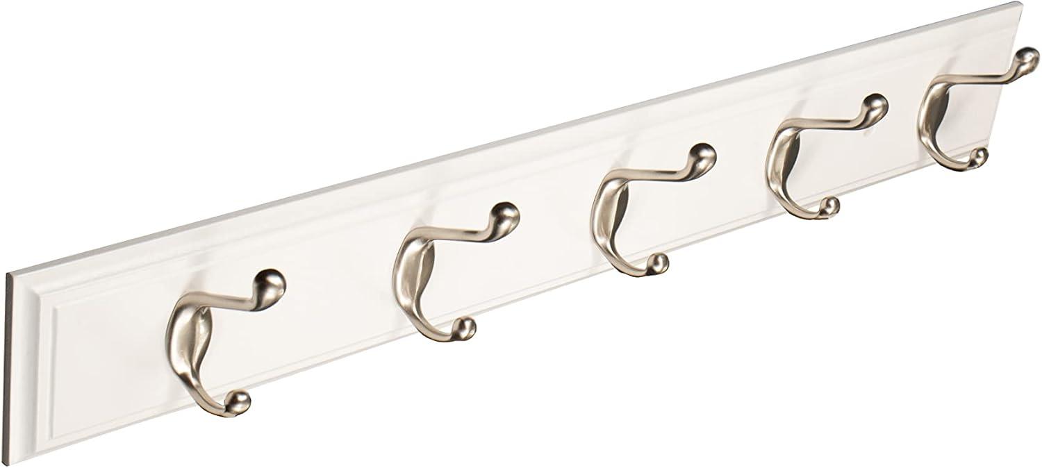 FantasHome 27" Bella Wall Mounted Heavy Duty Hook Rack with 10 Hooks - White/Silver, Satin Nickel