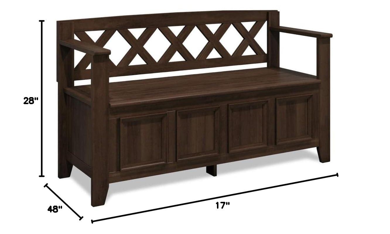 Simpli Home Amherst 48"W Solid Wood Entryway Storage Bench with Lift-Top Lid and Dual Compartments