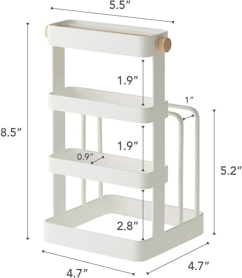 White Steel and Wood Countertop Knife and Cutting Board Organizer