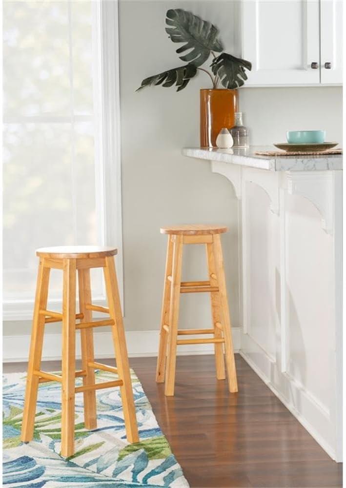 Home Square 2-Piece 29" Backless Wood Bar Stool Set in Natural Brown