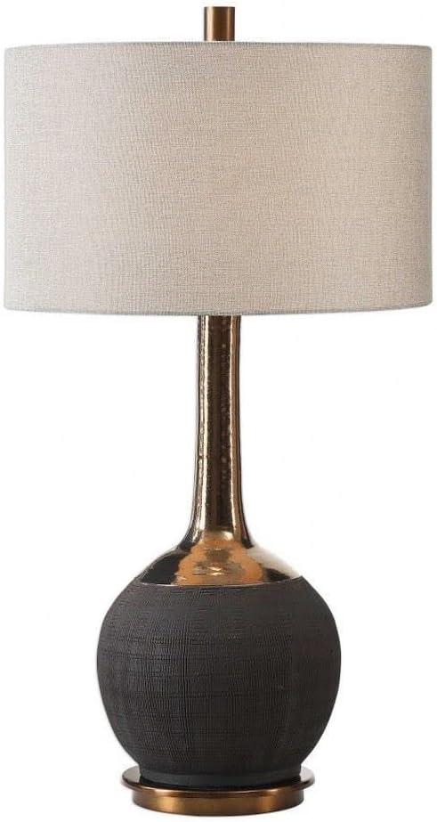 Matte Black and Bronze 3-Way Table Lamp with Drum Shade