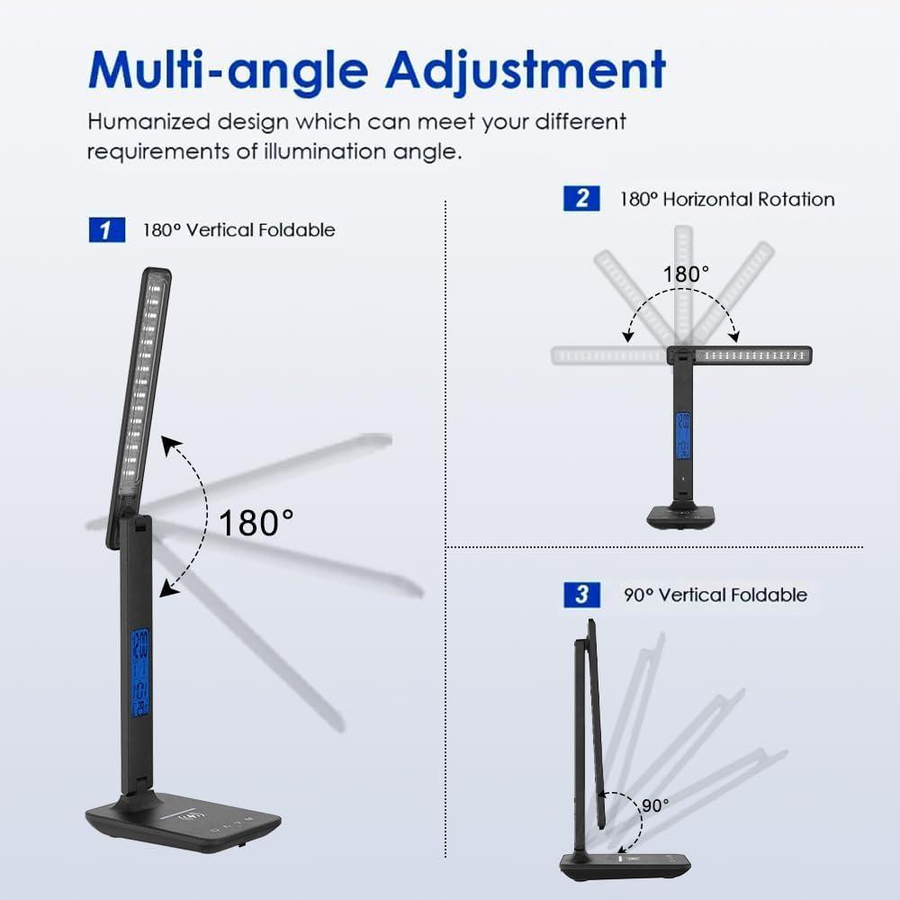 Black Multifunctional LED Desk Lamp with Wireless Charger and Clock