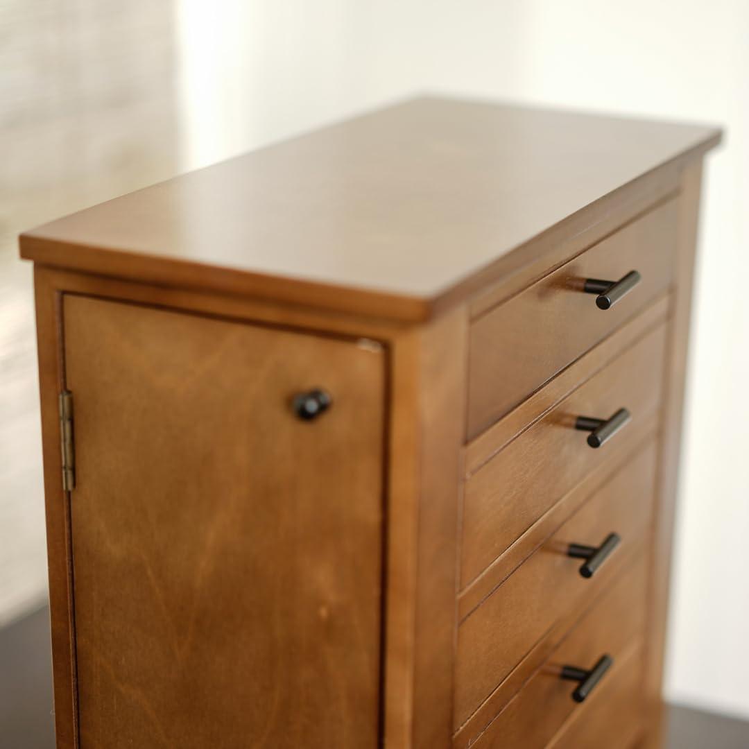 Antique Brown Pine Freestanding Jewelry Storage Chest