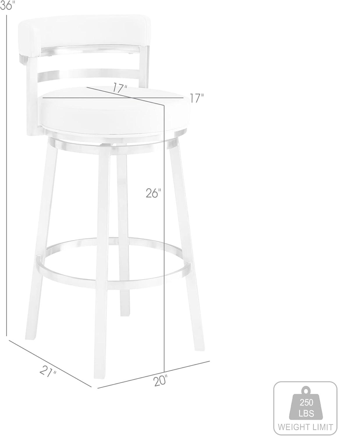 Titana 26" Counter Height Swivel White Faux Leather and Brushed Stainless Steel Bar Stool