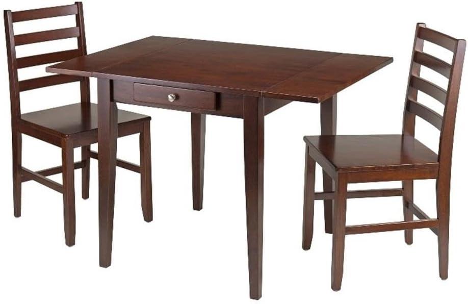 Walnut 3-Piece Drop Leaf Dining Table Set with Ladder Back Chairs