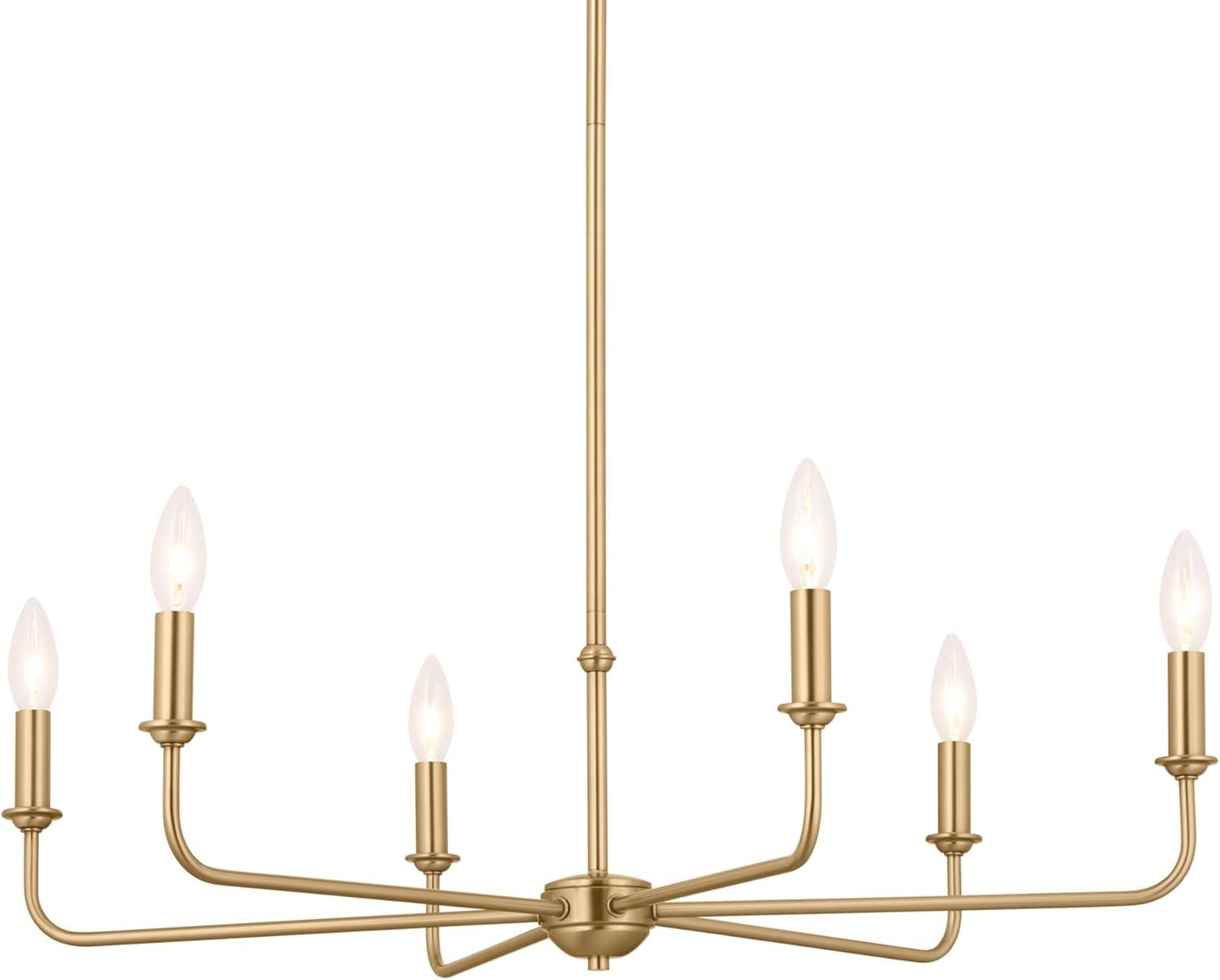 Brushed Natural Brass 6-Light Chandelier with Linen Shades