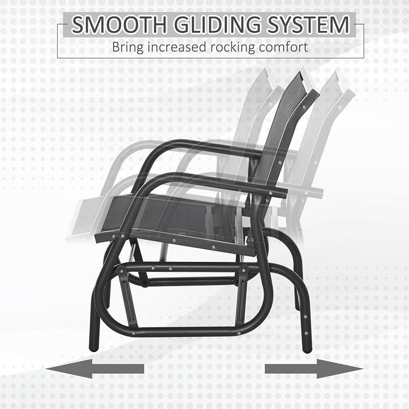 Outsunny Outdoor Glider Chairs, Swing Chair with Breathable Mesh Fabric, Curved Armrests and Steel Frame for Porch, Garden, Poolside, Balcony, Black
