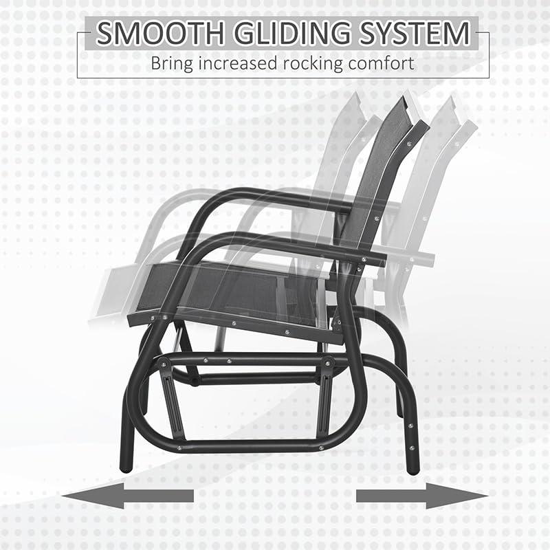 Outsunny Outdoor Glider Chairs, Swing Chair with Breathable Mesh Fabric, Curved Armrests and Steel Frame for Porch, Garden, Poolside, Balcony, Black
