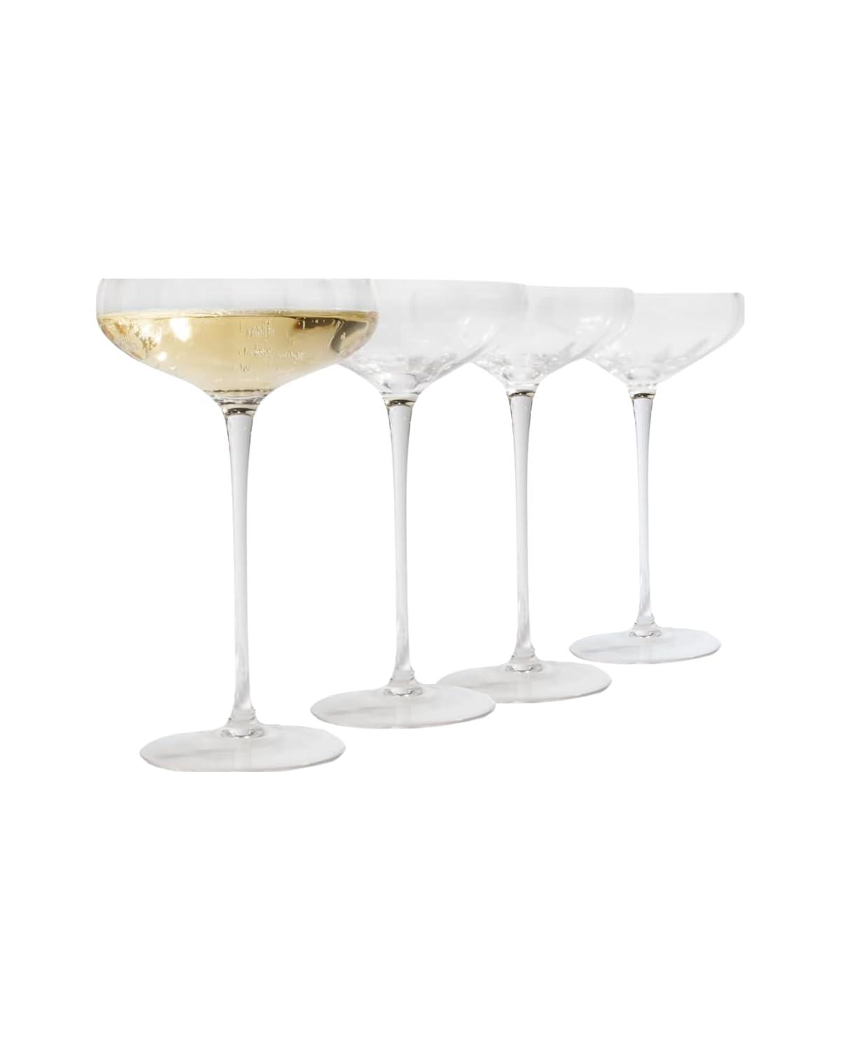 Elegant Clear Glass Rounded Coupe Cocktail Glasses, Set of 4