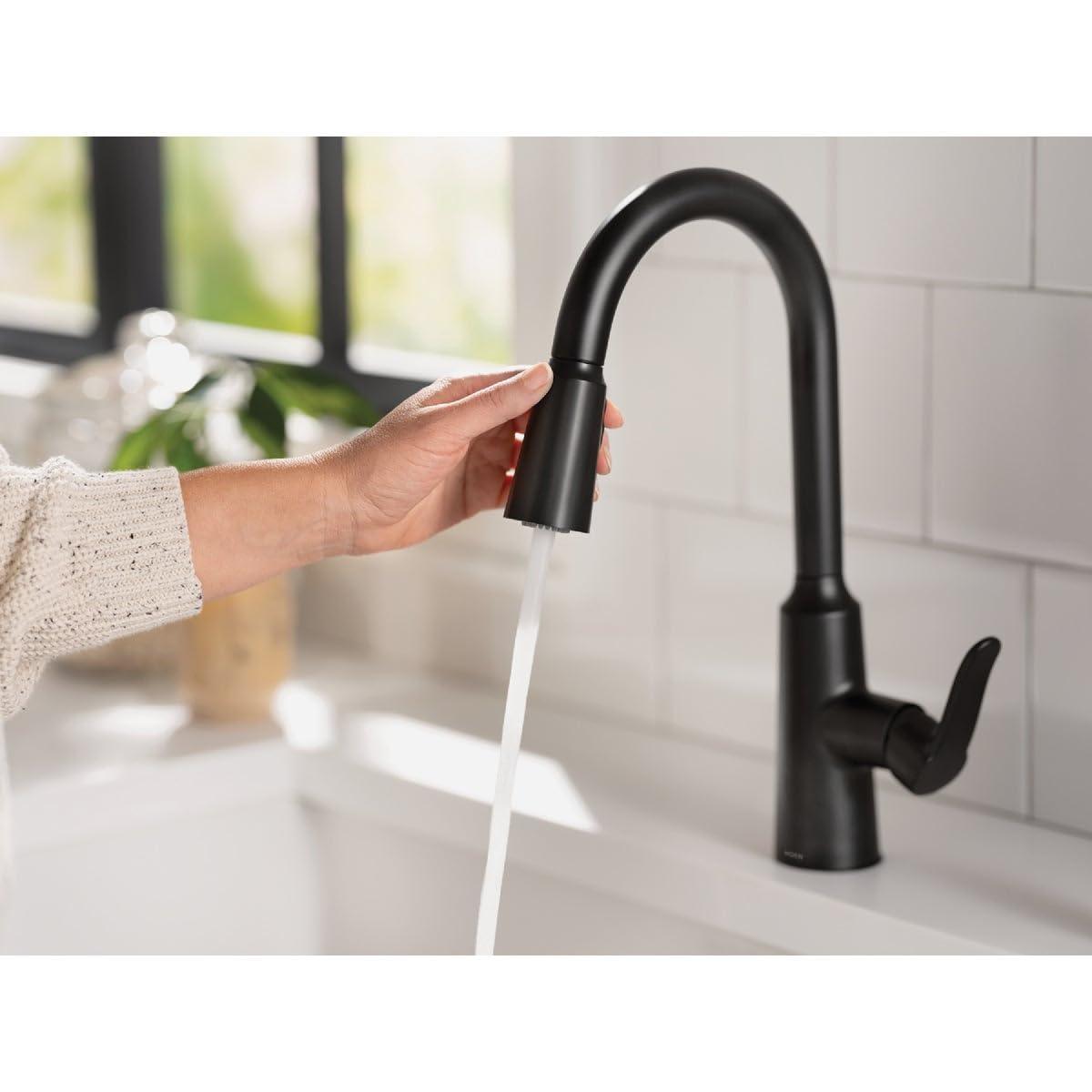 Moen Edwyn 87028BL Matte Black 1-Handle Deck-Mount Pull-Down Handle Kitchen Faucet (Deck Plate Included)