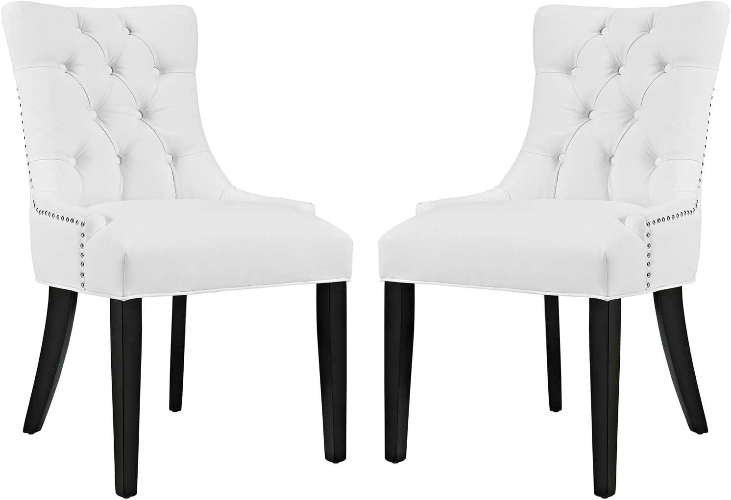 Regal White Tufted Leatherette Side Chair with Nailhead Trim