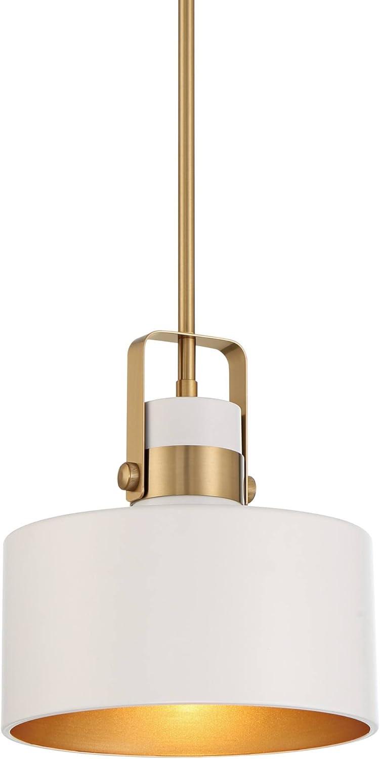 Soft Gold and Matte White Mini Drum Pendant Light